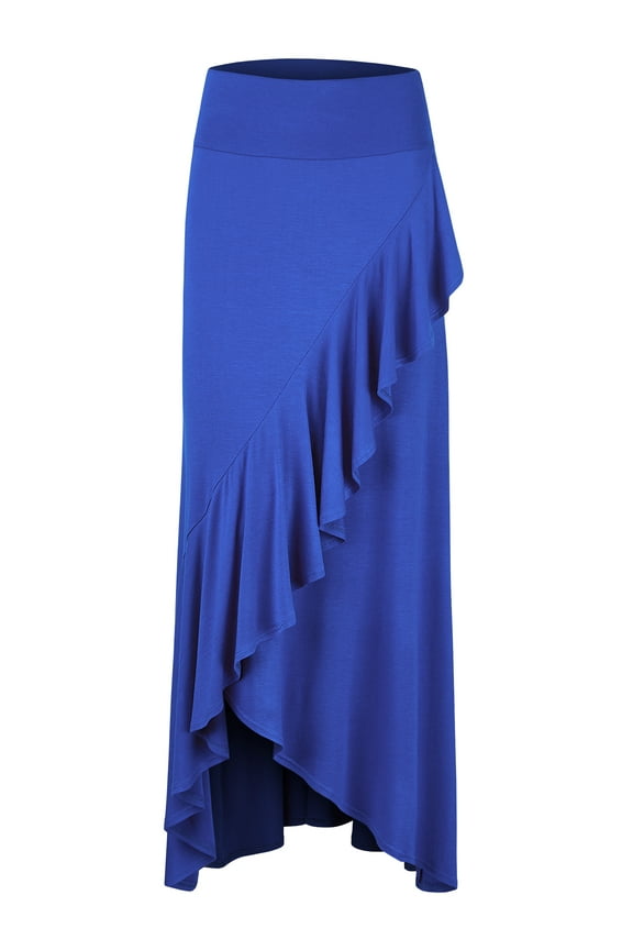 Women's Wrapped High Low Ruffle Maxi Skirt M ROYAL_BRITE