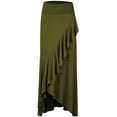 thumbnail image 1 of Made by Johnny Women's Wrapped High Low Ruffle Maxi Skirt S OLIVE, 1 of 6
