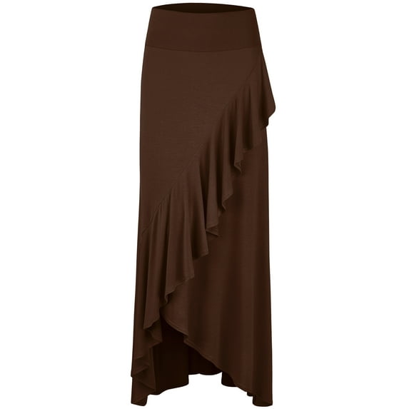 Made by Johnny Women's Wrapped High Low Ruffle Maxi Skirt XL BROWN