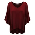 thumbnail image 1 of Made by Johnny Womens V-Neck Square Sleeves Oversized Loose Fit Top S WINE, 1 of 6