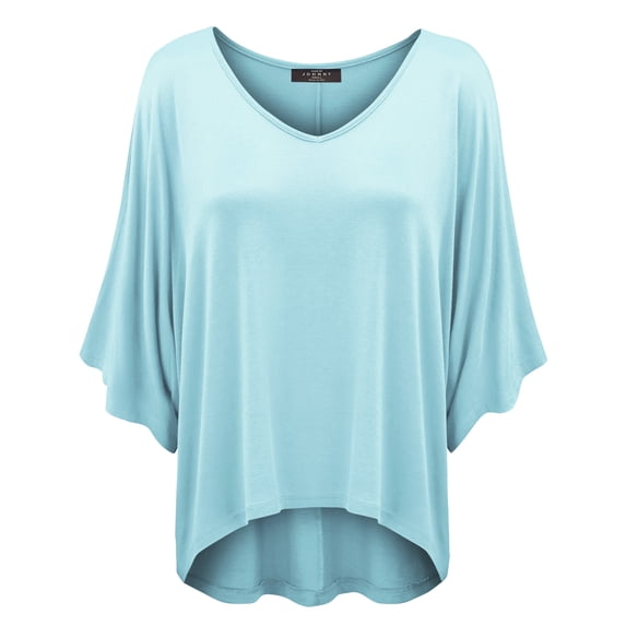 Made by Johnny Womens V-Neck Square Sleeves Oversized Loose Fit Top XXL AQUA