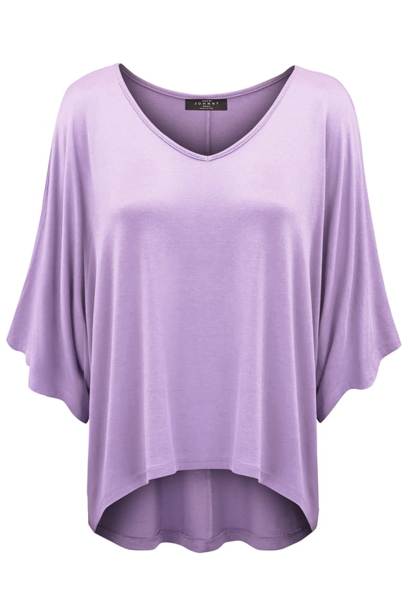 Womens V-Neck Square Sleeves Oversized Loose Fit Top XXL LILAC