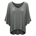 thumbnail image 1 of Made by Johnny Womens V-Neck Square Sleeves Oversized Loose Fit Top XXXL HEATHER_DARK_GREY, 1 of 6