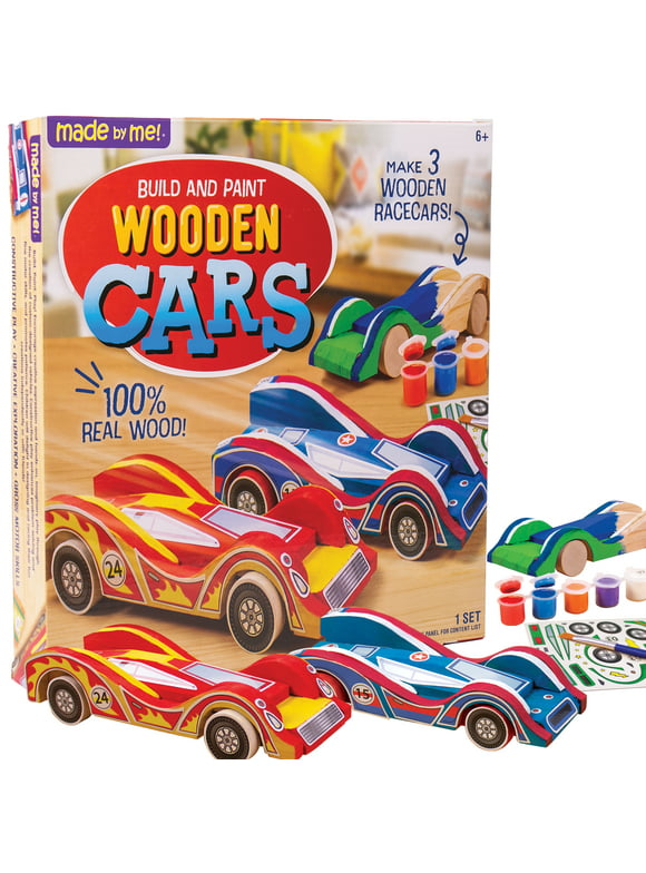 Made by Me Build & Paint Wood Cars, 3 Race Car with Moving Wheels, Boys and Girls, Child, Ages 6+