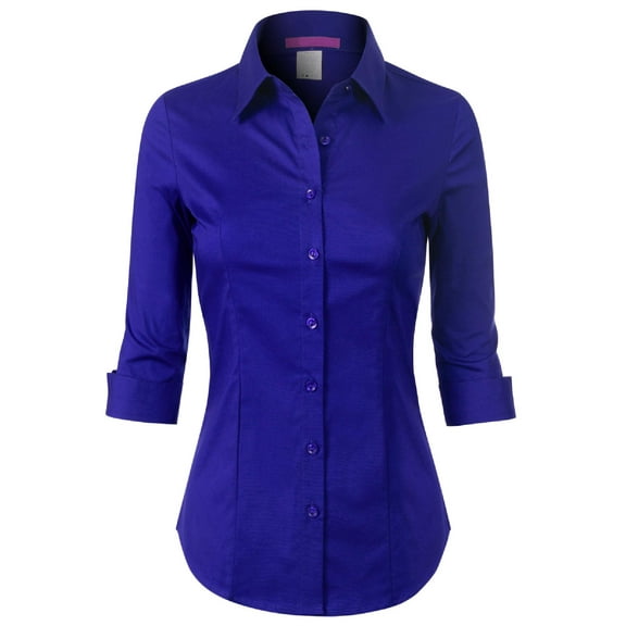 Made by Olivia 3/4 Sleeve Button Down Collared Slim Blouse (Women's), 1 Pack