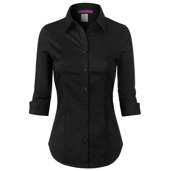 Made by Olivia 3/4 Sleeve Collared Classic Fit Button-Up Shirt (Women's) 1 Pack