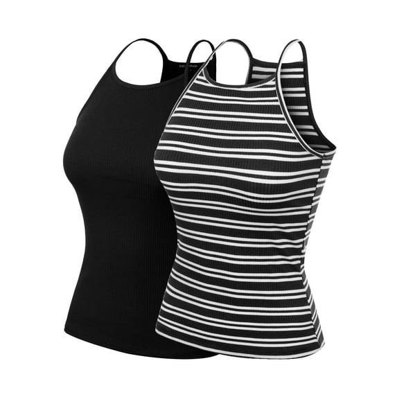 Made by Olivia Women's 2-Pack Basic High Halter Neck Sleeveless Ribbed Racerback Tank Top