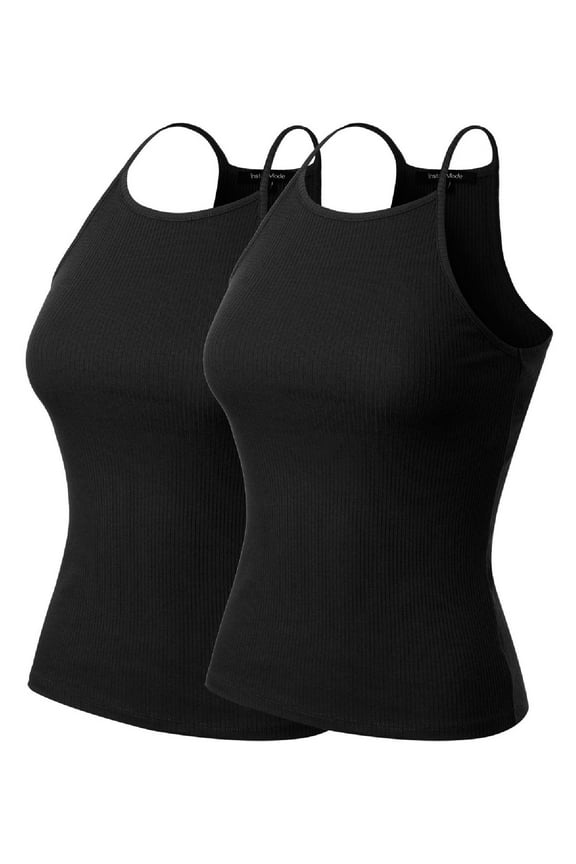 Women's 2-Pack Basic High Halter Neck Sleeveless Ribbed Racerback Tank Top