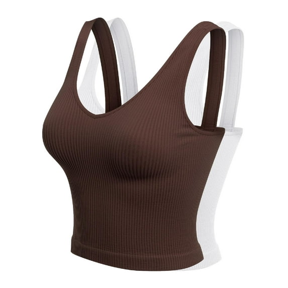 Made by Olivia Women's 2-Pack Four-way Stretch V-Neck Ribbed Seamless Crop Top -Made in USA