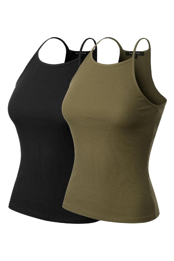 Women's 2-Pack Halter Neck Ribbed Tank Top