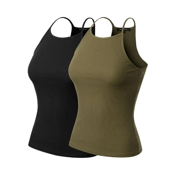 Made by Olivia Women's 2-Pack Halter Neck Ribbed Tank Top