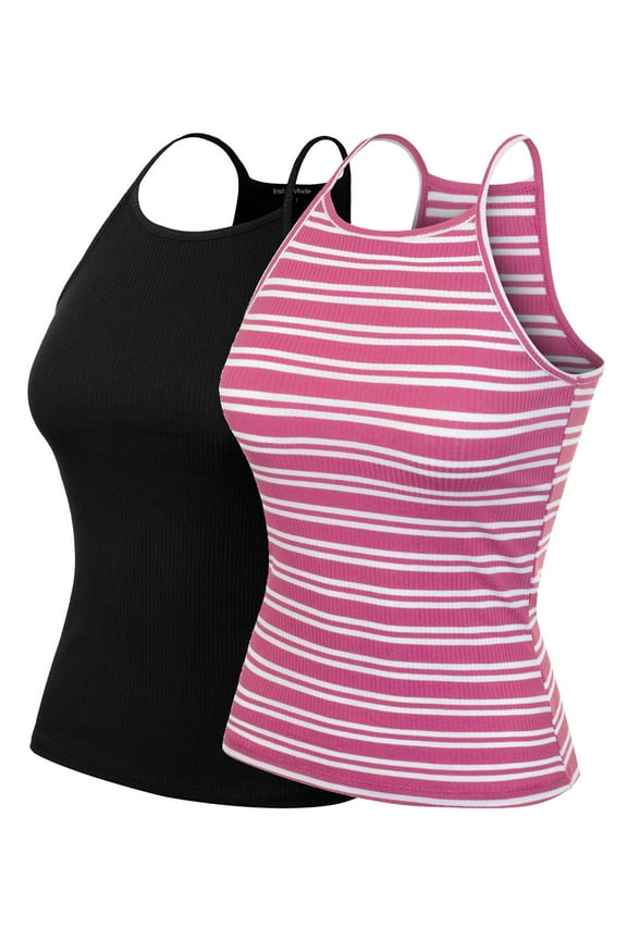 Women's 2-Pack Halter Neck Ribbed Tank Top