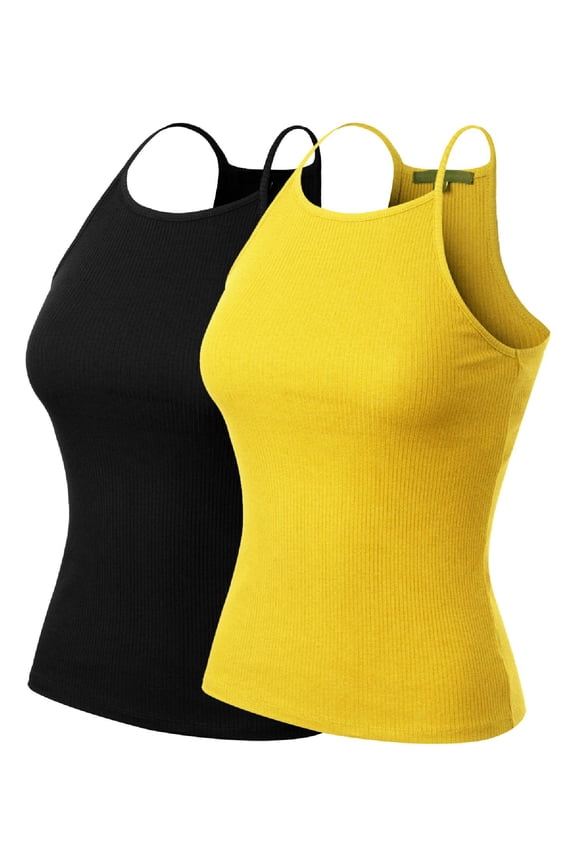 Women's 2-Pack Halter Neck Ribbed Tank Top