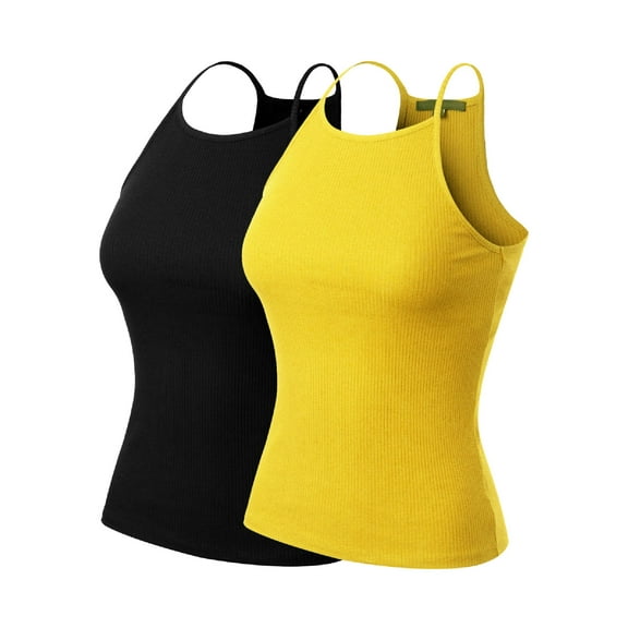 Made by Olivia Women's 2-Pack Halter Neck Ribbed Tank Top