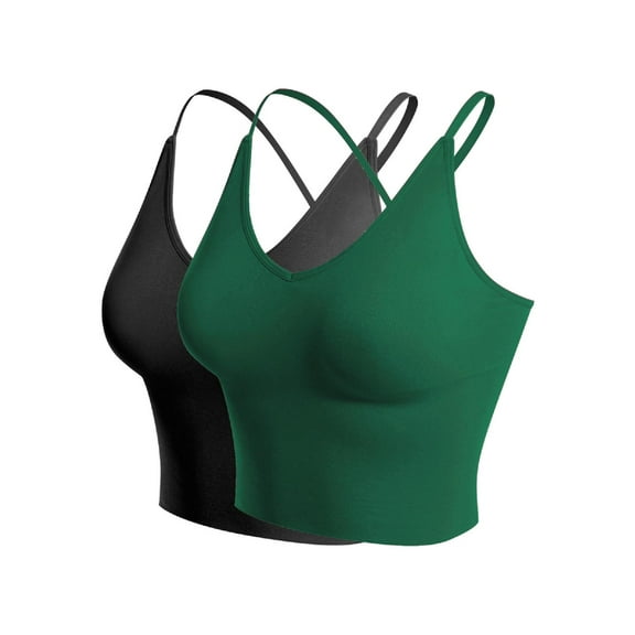 Made by Olivia Women's 2-Pack Seamless Padded Workout Sports Bra Cami Cropped Yoga Tank Top with Adjustable Straps