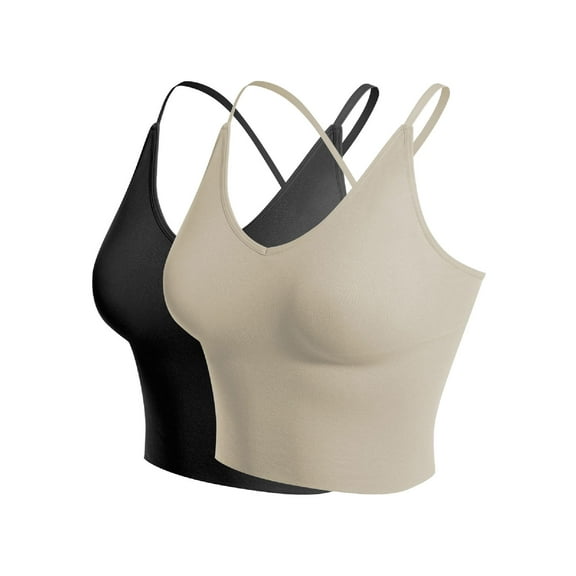 Made by Olivia Women's 2-Pack Seamless Padded Workout Sports Bra Cami Cropped Yoga Tank Top with Adjustable Straps