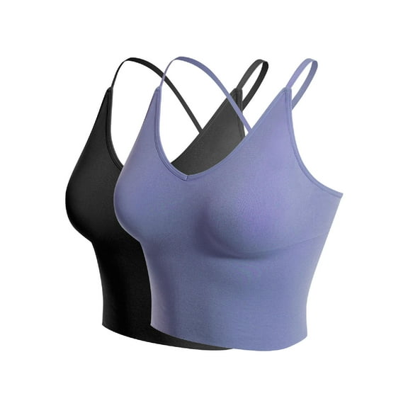 Made by Olivia Women's 2-Pack Seamless Padded Workout Sports Bra Cami Cropped Yoga Tank Top with Adjustable Straps