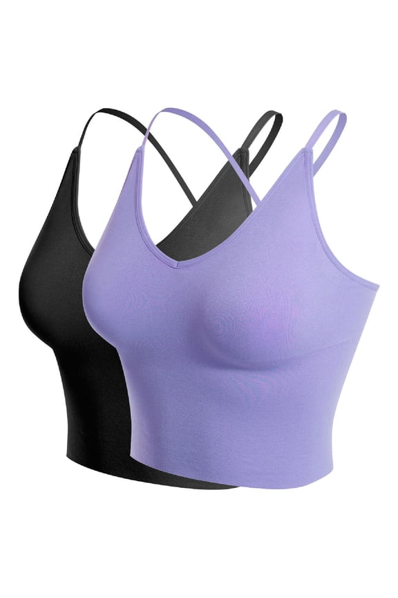 Women's 2-Pack Seamless Padded Workout Sports Bra Cami Cropped Yoga Tank Top with Adjustable Straps