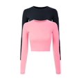 thumbnail image 1 of Made by Olivia Women's 2-Pack Solid Long Sleeve Round Neck Crop T Shirt Top, 1 of 1