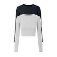 thumbnail image 1 of Made by Olivia Women's 2-Pack Solid Long Sleeve Round Neck Crop T Shirt Top, 1 of 1