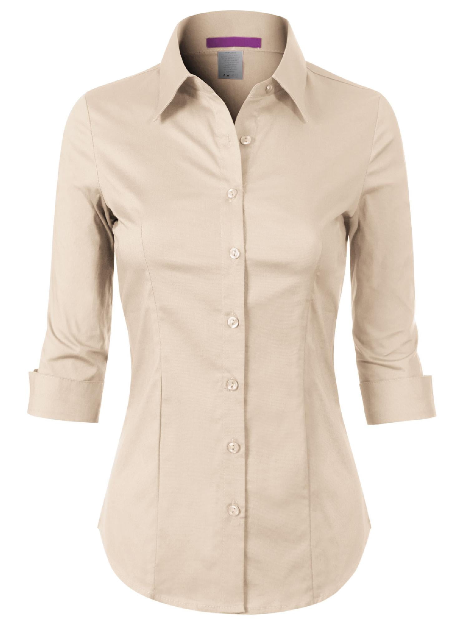 Women's Side Split Tunic Dressy Buttons Shirts Crew Neck Long Sleeve Tops  Casual Loose Ribbed Longline Blouse Beige at  Women's Clothing store