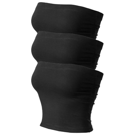 Made by Olivia Women's 3-Pack Solid Casual Summer Side Shirring Scrunched Double Layered Tube Top