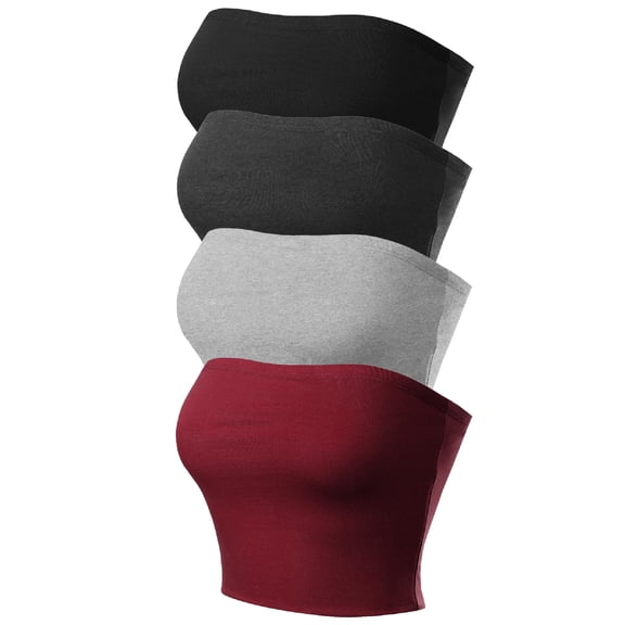 Made by Olivia Women's 4-Pack Causal Strapless Basic Sexy Tube Top