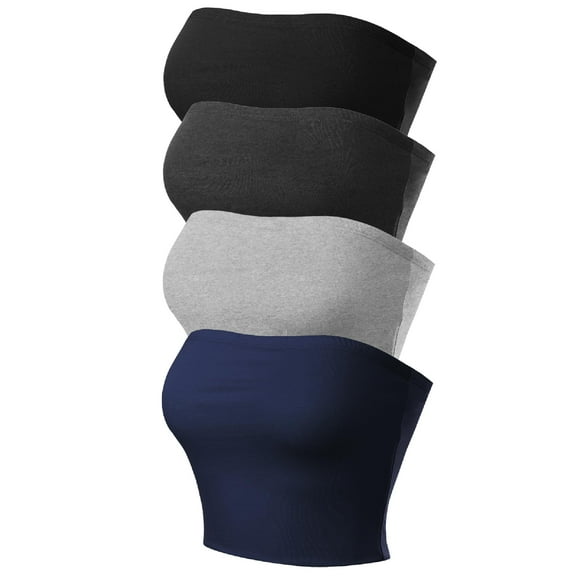 Made by Olivia Women's 4-Pack Causal Strapless Basic Sexy Tube Top