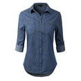 thumbnail image 1 of Made by Olivia Women's Basic Classic Roll up Sleeve Button Down Chambray Denim Shirt, 1 of 4