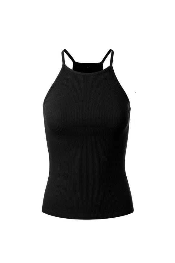 Women's Basic High Halter Neck Sleeveless Ribbed Racerback Tank Top