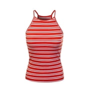 Made by Olivia Women's Basic High Halter Neck Sleeveless Ribbed Racerback Tank Top