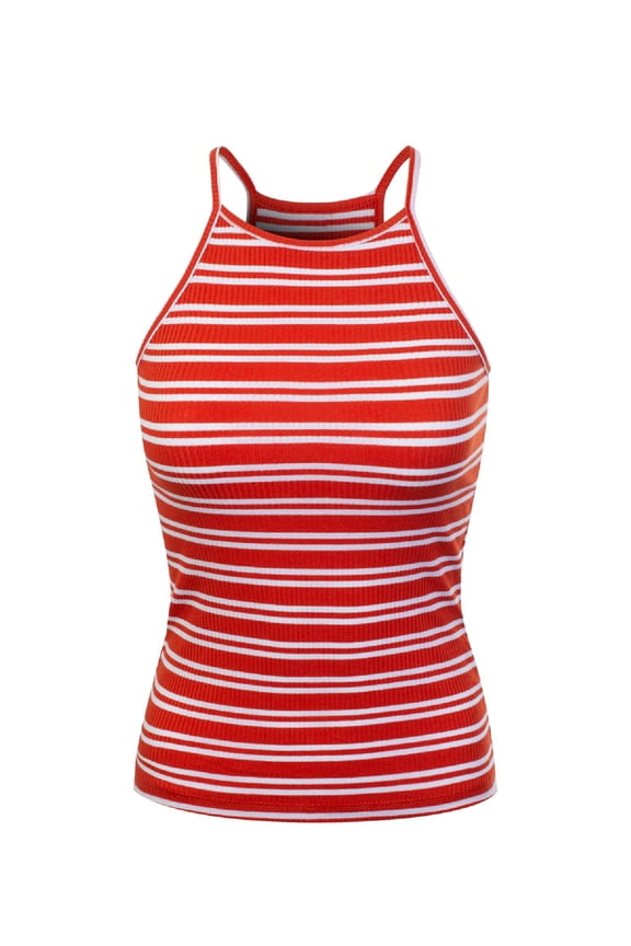 Women's Basic High Halter Neck Sleeveless Ribbed Racerback Tank Top