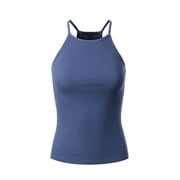 Made by Olivia Women's Basic High Halter Neck Sleeveless Ribbed Racerback Tank Top