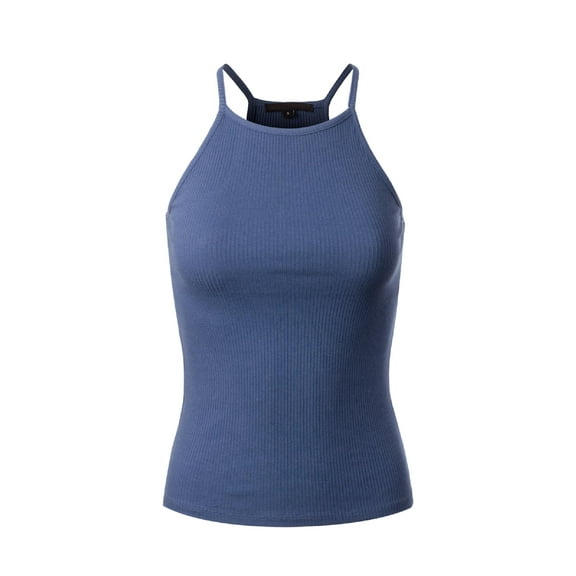 Made by Olivia Women's Basic High Halter Neck Sleeveless Ribbed Racerback Tank Top