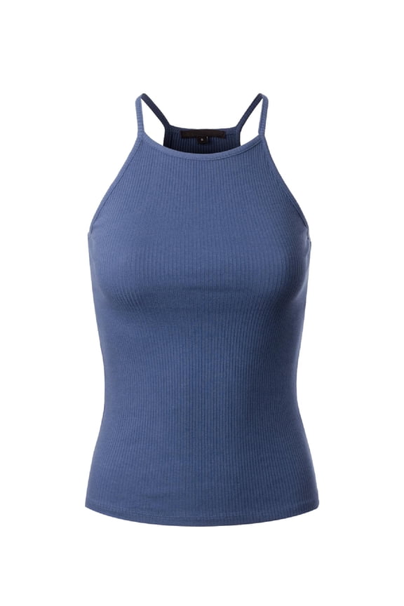 Women's Basic High Halter Neck Sleeveless Ribbed Racerback Tank Top