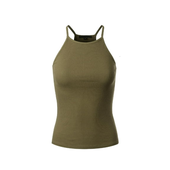 Made by Olivia Women's Basic High Halter Neck Sleeveless Ribbed Racerback Tank Top