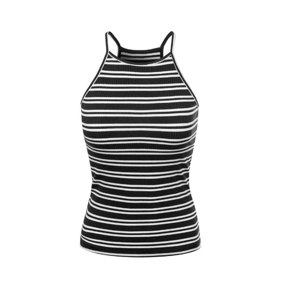Made by Olivia Women's Basic High Halter Neck Sleeveless Ribbed Racerback Tank Top