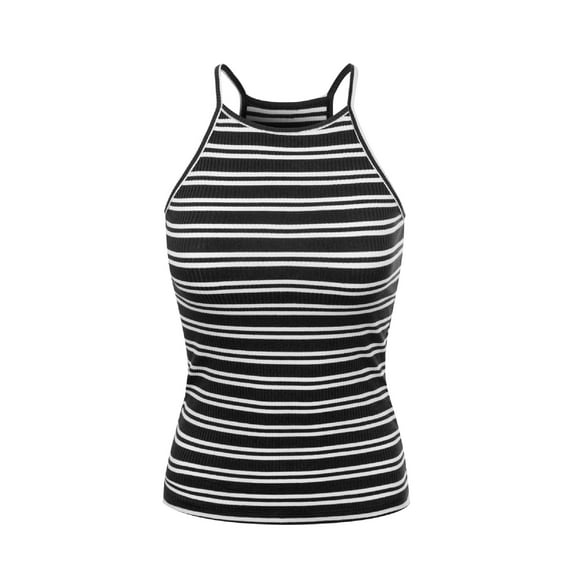 Made by Olivia Women's Basic High Halter Neck Sleeveless Ribbed Racerback Tank Top