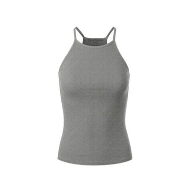 Made by Olivia Women's Basic High Halter Neck Sleeveless Ribbed Racerback Tank Top
