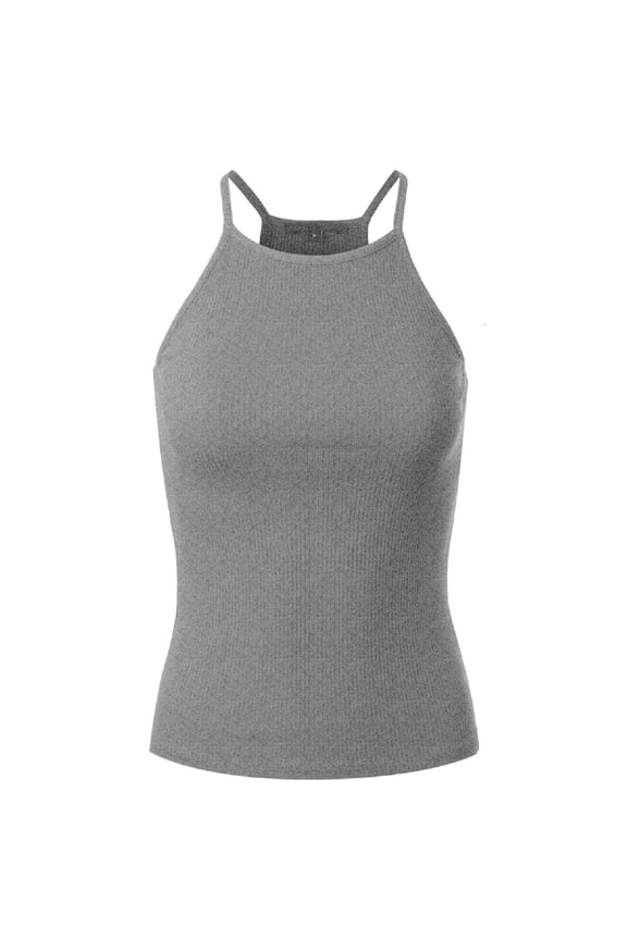 Women's Basic High Halter Neck Sleeveless Ribbed Racerback Tank Top