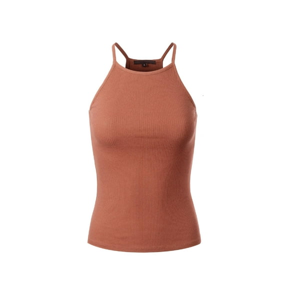 Made by Olivia Women's Basic High Halter Neck Sleeveless Ribbed Racerback Tank Top