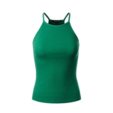 Made by Olivia Women's Basic High Halter Neck Sleeveless Ribbed Racerback Tank Top