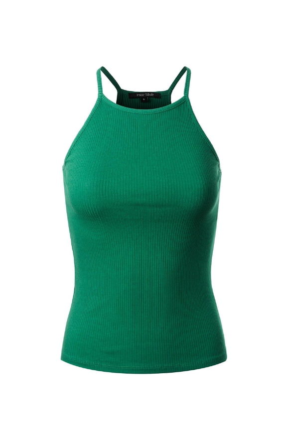 Women's Basic High Halter Neck Sleeveless Ribbed Racerback Tank Top