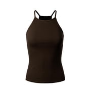 Made by Olivia Women's Basic High Halter Neck Sleeveless Ribbed Racerback Tank Top