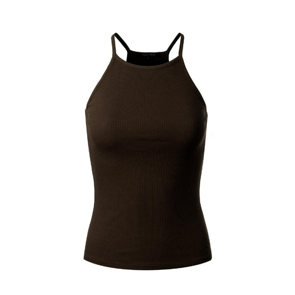 Made by Olivia Women's Basic High Halter Neck Sleeveless Ribbed Racerback Tank Top