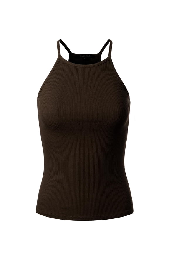Women's Basic High Halter Neck Sleeveless Ribbed Racerback Tank Top