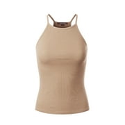 Made by Olivia Women's Basic High Halter Neck Sleeveless Ribbed Racerback Tank Top