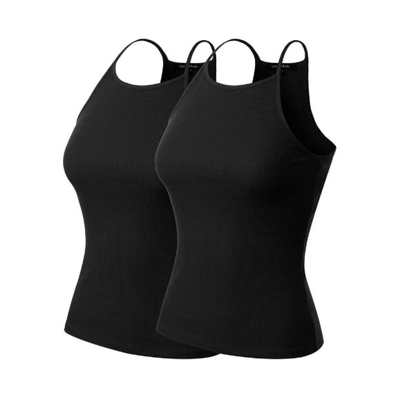 Made by Olivia Women's Basic High Halter Neck Sleeveless Ribbed Racerback Tank Top
