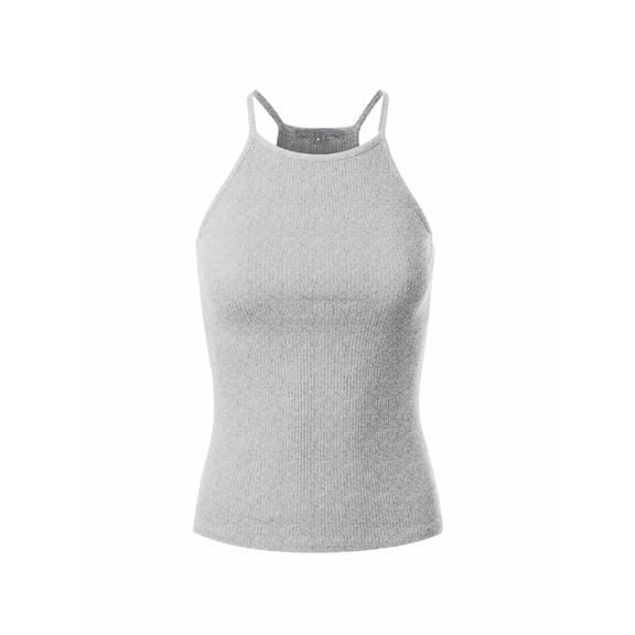 Made by Olivia Women's Basic High Halter Neck Sleeveless Ribbed Racerback Tank Top