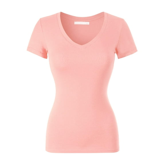 Made by Olivia Women's Basic Solid Short Sleeve V Neck Jersey Top